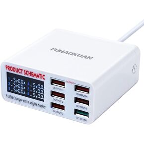USB Charging Station for Multiple Devices, 40w 6-Ports USB Charger Station, 5USB+1QC3.0 Ports Fast Charging Station Block, Compatible with Phone Watch Pad Speakers Headphones for Home Office Travel