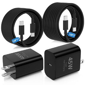 45W Charger for iPhone 16 15 Pro Max Fast Charging 10 FT, Long iPhone 16 15 Plus Charger Cord with USBC Charger Block for MacBook Air 13/11 inch M1/M2,2022 2020 2019 2018 Laptop,iPad Pro/Air-Black