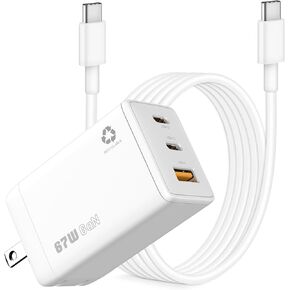 67W USB C Power Adapter GaN PD USB C Charger 3 Ports Compact and Foldable Fast Charger for Mac Book Pro/Air 13 14 15 16 inch 2024/2023/2022/2021/2020/2019/2018,M1,M2,M3,M4 and All USB-C Decices