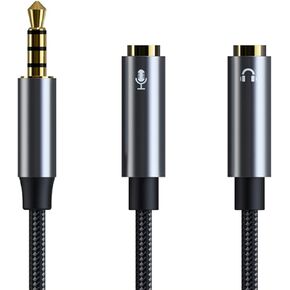 Audio Splitter Cable 3.5 mm Male to Double 3.5 mm Female Microphone Headset Cable, Microphone Headphone Adapter Compatible with Gaming Headphones, Phone, PC, Tablet, 30 cm