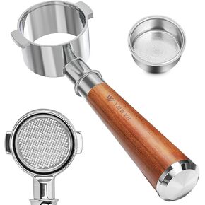 51mm Bottomless Portafilter 2 Ears for Delonghi ECP3420/EC155/BCO430/EC260,Stainless Steel Filter Basket and Walnut Handle