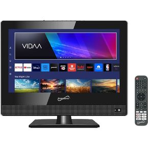 Supersonic SC-1520VTV 15.6 inch Smart AC/DC LED TV, Powered by VIDAA, 1080p, WiFi, Built-in Speakers, USB, 3X HDMI ARC, for Kitchen, RV, Boat, Truck, Playroom, Dorm Room, Remote, DC Car Cord Included