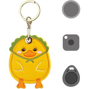 Cute Tile Mate Holder, Universal Case Fit for AirTag, Galaxy SmartTag, eufy SmartTrack Link, Key Fob, Leather Air Tracker Smart Tag Case with Key Rings (Duckling)