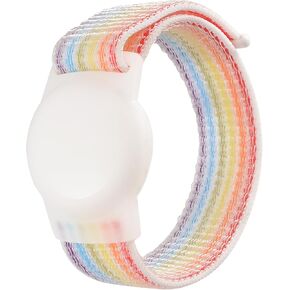 AirTag Wristband for Kids,Nylon Watch Band GPS Tracker Holder Protective Case Compatible with Apple Air Tag,Adjustable Anti Lost Watch Band for Toddler Child Elder(Rainbow)