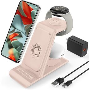 Upgraded 3 in 1 Wireless Charger Compatible with Google Pixel Watch 3/2, Pixel 9 Pro XL/9/Fold/8/7/7A/6 Pro, Pixel Buds Pro/2, Wireless Charging Station for Multiple Devices (Not for Pixel Watch 1)