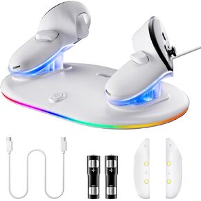 وحدة التحكم في شحن Dock لـ Meta Quest 3/3S/2 ، إكسسوارات محطة الشحن لوحدة التحكم في Oculus Quest 3/3S/2 مع بطاريات قابلة لإعادة الشحن