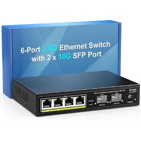 6 Port 2.5G Unmanaged Network Switch, 4X 2.5Gbase-T Ports, 2X 10G SFP, 60Gbps Ethernet Switching Capacity, One-Key VLAN, Metal Housing, Fanless, Work for 2.5Gbps NAS, Wireless AP & PC in Kuwait