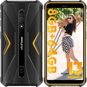 Ulefone Rugged Smartphones, Unlocked Armor X12 Pro Rugged Phone, 8GB+64GB, 5.45 inch HD+ Display, 13MP Rear Camera, 4860mAh, 3-Card Slot, NFC, Face ID, Orange