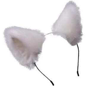 White Cute Long Fur Fox Ears Cat Ears Headband Cosplay Headband with Bells Headwear Hairband for Party Costume Halloween Hairhoop