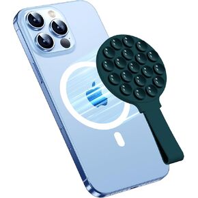 Magnetic Suction Cup Phone Mount for MagSafe Case, Silicone Octo Cup Buddy Phone Holder, Hands-Free Mirror Shower Stand Durable Magnet Phone Accessory for iPhone and Android, Alpine Green