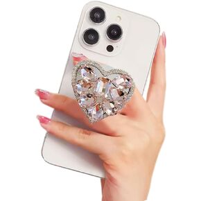 Cute Glitter Color Heart Shape Collapsible Expandable Multi Functional Mobile Phone Grip & Kickstand (Pink)