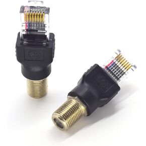 2PCS RF to RJ45 Converter Adapter F Female to RJ45 Male Coaxial Barrel Coupler Adapter Connector Coax Straight Connector (Black)
