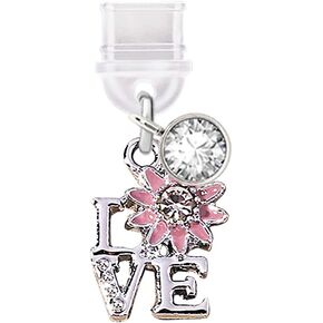 ELISE & FONDA TP332 Type-C USB Charging Port Anti Dust Plug Tiny Love with Daisy Cell Phone Charm for Samsung/Huawei/OnePlus/Xiaomi/oppo Android Phones (Pink)