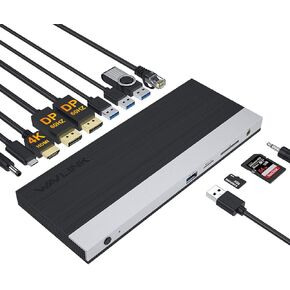 WAVLINK USB C Triple Laptop Docking Station with 65W PC Charging, 13 in 1 Type C Dock for Dell XPS 13/15,MacBook Pro,Lenovo Yoga,etc (2xDP & HDMI, 4X USB 3.0 Ports,SD TF Card Reader, LAN, Audio)