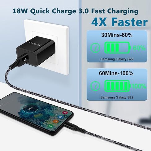 شاحن سريع لـ Samsung Galaxy S24 Ultra S23+ S23 Ultra S22 S21 Fe S20 Note20 S10 S9 S8 A16 A25 A35 A15 A54 A14 A13 A53 A23 A03S A02S A12 A32 ، Charge Charge Charger+ Type C Fast in Kuwait