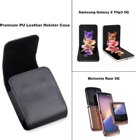 حافظة الهاتف الخليوي حزام دوارة الحزام العلبة PU PU LEATHER POUCH POUCH COPERS لـ Samsung Galaxy Z Flip 6/ z Flip 5/ z Flip 4/ z Flip 3 5G ، Motorola Razr+، Razr 40 50 Ultra ، Razr 2024 2023 2022 5G 2019 in Saudi Arabia