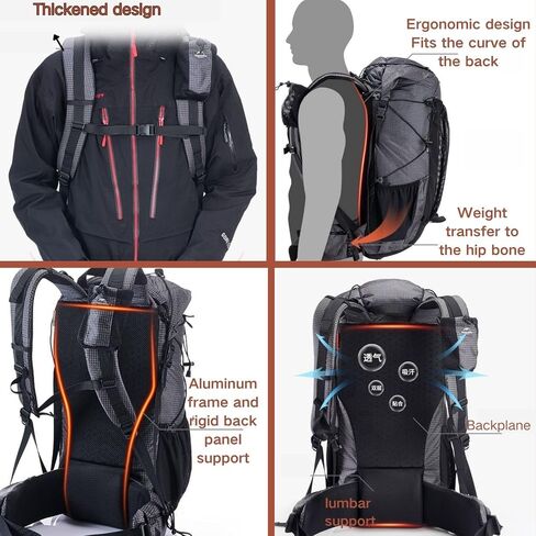NatureHike 60L إطار داخلي للمشي لمسافات طويلة على ظهر الظهر ، حقيبة التخييم المقاومة للماء ، حزمة نهارية في الهواء الطلق مع غطاء المطر (محدثة 2.88 رطل) in Kuwait