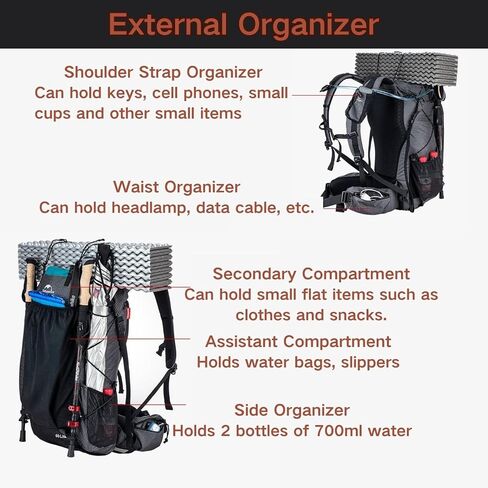 NatureHike 60L إطار داخلي للمشي لمسافات طويلة على ظهر الظهر ، حقيبة التخييم المقاومة للماء ، حزمة نهارية في الهواء الطلق مع غطاء المطر (محدثة 2.88 رطل) in Kuwait