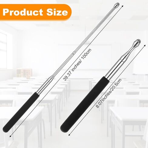 SIBBA مؤشر المعلم القابل للسحب 2PCs مؤشر تلسكوبيا عصا القابلة للسحب مؤشر السبورة القابلة للتمديد القابلة للتمديد حساسة القلم المؤشر الأسود الممتد إلى 39.4 '' 'مدرب المرشدين in Kuwait