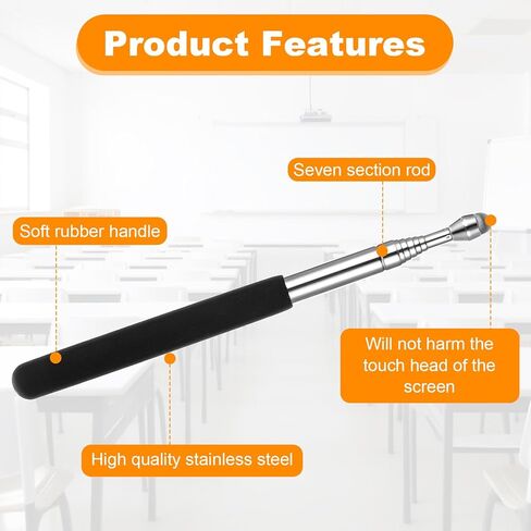 SIBBA مؤشر المعلم القابل للسحب 2PCs مؤشر تلسكوبيا عصا القابلة للسحب مؤشر السبورة القابلة للتمديد القابلة للتمديد حساسة القلم المؤشر الأسود الممتد إلى 39.4 '' 'مدرب المرشدين in Kuwait