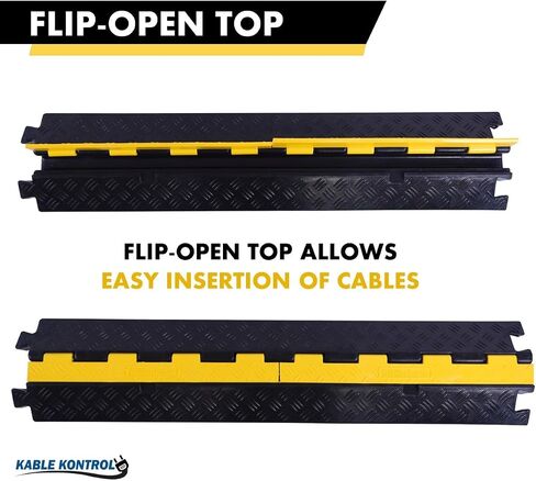Kable Kontrol Atlas Heavy Duty Cable Protector Ramp - 1 Channel - 1 Pcs - 39" Long Black & Yellow - 24,000 Lbs Capacity - Rubber Speed Bump Wire Protector Cord Cover - CP9896 in Saudi Arabia