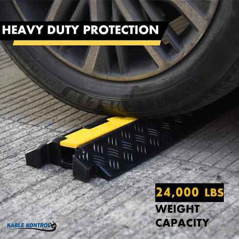 Kable Kontrol Atlas Heavy Duty Cable Protector Ramp - 1 Channel - 1 Pcs - 39" Long Black & Yellow - 24,000 Lbs Capacity - Rubber Speed Bump Wire Protector Cord Cover - CP9896 in Saudi Arabia