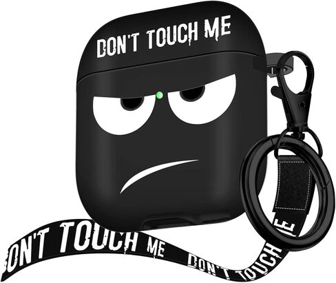 for Airpods Case, Don't Touch Me for Airpods Cover with Keychain/Lanyard Soft Cute Shockproof Cover for Women Men Compatible with for Airpods 2/1 Charging Case -Black in Saudi Arabia
