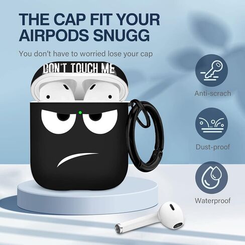for Airpods Case, Don't Touch Me for Airpods Cover with Keychain/Lanyard Soft Cute Shockproof Cover for Women Men Compatible with for Airpods 2/1 Charging Case -Black in Saudi Arabia