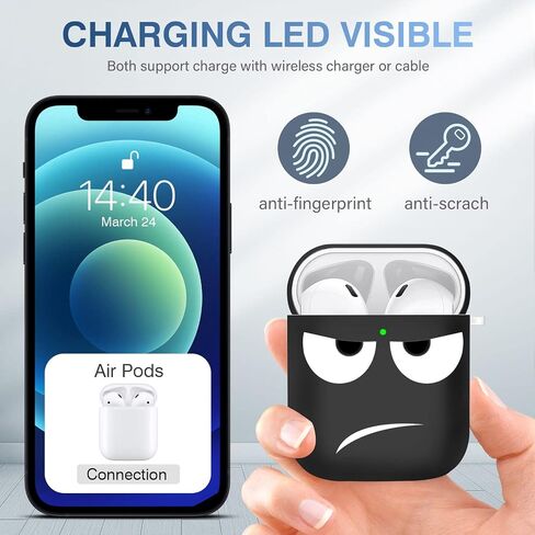for Airpods Case, Don't Touch Me for Airpods Cover with Keychain/Lanyard Soft Cute Shockproof Cover for Women Men Compatible with for Airpods 2/1 Charging Case -Black in Saudi Arabia