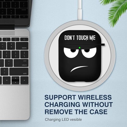 for Airpods Case, Don't Touch Me for Airpods Cover with Keychain/Lanyard Soft Cute Shockproof Cover for Women Men Compatible with for Airpods 2/1 Charging Case -Black in Saudi Arabia