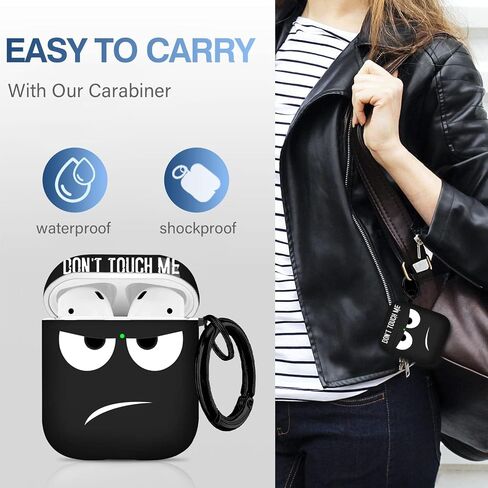 for Airpods Case, Don't Touch Me for Airpods Cover with Keychain/Lanyard Soft Cute Shockproof Cover for Women Men Compatible with for Airpods 2/1 Charging Case -Black in Saudi Arabia