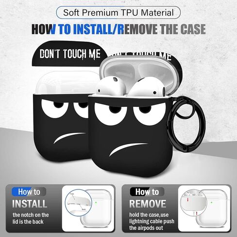 for Airpods Case, Don't Touch Me for Airpods Cover with Keychain/Lanyard Soft Cute Shockproof Cover for Women Men Compatible with for Airpods 2/1 Charging Case -Black in Saudi Arabia