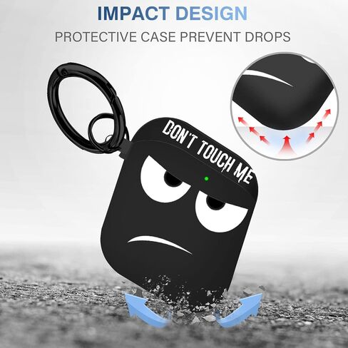 for Airpods Case, Don't Touch Me for Airpods Cover with Keychain/Lanyard Soft Cute Shockproof Cover for Women Men Compatible with for Airpods 2/1 Charging Case -Black in Saudi Arabia
