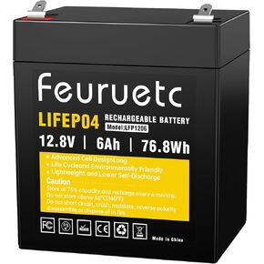 12V 6Ah LiFePO4 Lithium Battery - Built-in 6A BMS, Energy Storage, 1500-5000 Rechargeable Deep Cycles, Pefect for Solar/Wind Power, Small Backup UPS, Ride on Toys,Lighting, Home Alarm System