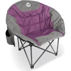 Folding Camping Moon Chair, Outdoor Saucer Round Chair, Padded Lawn Chairs with Cup Holder Supports up to 300 lbs for Beach Hiking Fishing Picnic Lawn