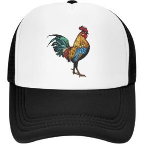 Hand Drawn Rooster Black Trucker Hat Mesh Back Adjustable Funny Gift Baseball Snapback Cap for Men Women