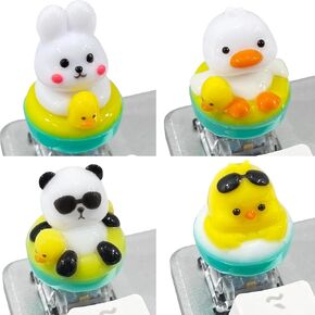 (4 Pack) Cute Duck Rabbit Panda Chick Keycaps- Resin Handmade Replacement Key for MX Mechanical Keyboard, Animals Round Keycap