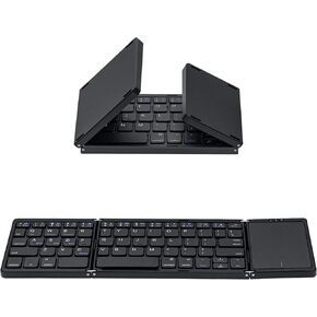 Mcbazel Foldable BT 5.1 Keyboard,Rechargeable Mini Foldable Keyboard with Trackpad,Type C Charging Port,Upgraded Version for iOS/Android/Windows/Tablet/PC - Black