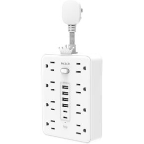 Ultra Thin Flat Plug Surge Overload Protector Power Strip Wall Outlet with 8 AC Power Outlets 6 USB (2 USB C) for Home Office Dorm Travel Essentials 15A 1875W UL