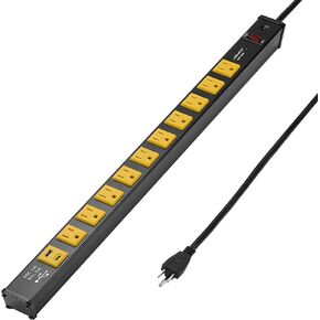 Maxxima 10 Outlet Heavy Duty Power Strip with USB Type-C/A Charging Ports, Surge Protected, 15A, Features Red On/Off Switch, 6 ft. Extension Cord, Bracket & Screws Included, Garage, Shop, Home