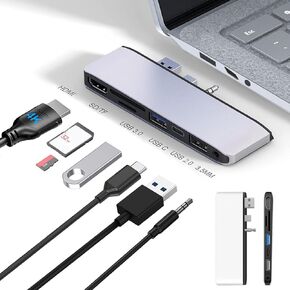 Surface Laptop 1/2 Docking Station with 4K HDMI, USB 3.0, USB 2.0, USB C, SD/TF Card Slot, 3.5mm Earphones Jack, USB Hub for Microsoft Surface Laptop 1/2