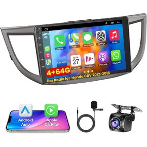 Android 13 4G+64G Car Radio for Honda CRV 2012 2013 2014 2015 2016, 9 Inch IPS Touch Screen with Carplay&Android Auto, Support Bluetooth/Voice Control/GPS/WiFi/Back-up Camera/SWC/FM