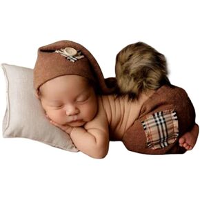 Zeroest Newborn Boy Photography Props Pants Hat Newborn Outfits for Photoshoot Infant Baby Photo Pro Posing 2 PCS