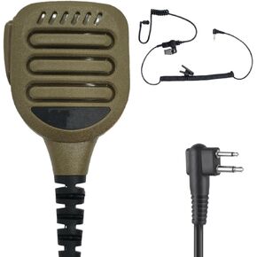 2 Prong M1 IP65 Waterproof Walkie Talkie Shoulder Hand Mic Speaker Micrphone Police Lapel Mic with 3.5mm Audio for Motorola Mag One cls 1410 bpr40 cp200 dep450 Two Way Radios (Color Coffee)