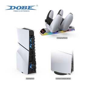 DOBE - 3-in-1 PS5 Slim Kit, Designed for PS5 SLIM Console, Support Dual charging, Built-in Colorful Ambient Light, PS5 SLIM Console Stand, TP5-35130