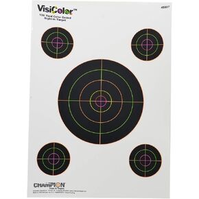 Champion Traps and Targets VisiColor Sight-In Target with 4 Extra Bulls (Pack of 10)