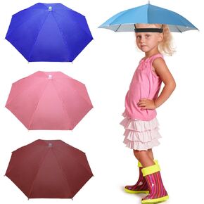 4 Pack Umbrella Hats, 20.5" Hands-Free Head Umbrella Hats for Kids, Multicolor Folding Waterproof Umbrella Cap With Head Strap for Outdoor Party, Fishing, Sun, Rain, Snowy, Beach, Hiking