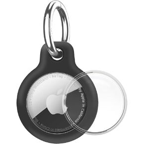 Holder Waterproof TPU Shell Protective Case, Anti-Scratch Airtags Key Chain for Apple Air Tags with All Metal Keychain Key Ring Clip (Black)
