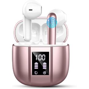 Wireless Earbuds Bluetooth 5.3 Earbuds Hi-Fi Stereo, 3g Bluetooth Headphones in Ear with 4 ENC Mic, 48Hrs USB-C LED Mini Charging Case Ear buds, IP7 Waterproof Earphones for Android/iOS, Rose Gold
