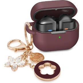 VISOOM Case for Samsung Galaxy Buds 3 Pro and Galaxy Buds 3 (2024) Silicone Earbuds Case Cover Women Wireless Charging Case with Girl Bling Keychain